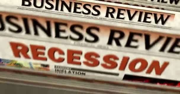 Rezession Wirtschaftskrise Und Wirtschaftsabsturz Täglich Zeitungsdruck Abstraktes Konzept Retro Schlagzeilen — Stockvideo