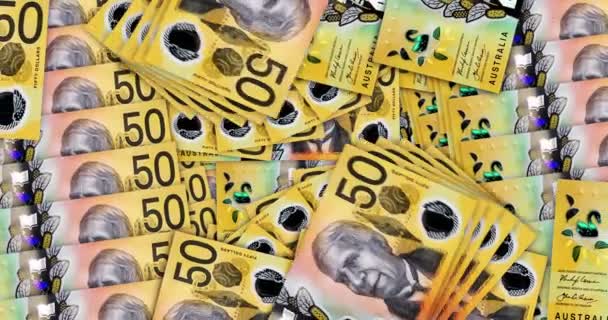 Банкноты Австралийского Доллара Петле Мозаикой Австралийские Банкноты Абстрактная Концепция Банка — стоковое видео