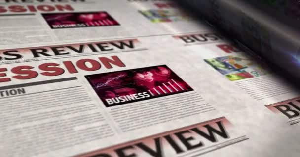 Recessie Economische Crisis Business Crash Dagelijks Nieuws Krant Roll Printing — Stockvideo