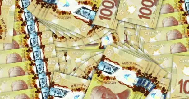 캐나다 지폐는 모자이크 루프에 캐나다 100 Cad 경제의 개념은 거무스름하고 — 비디오
