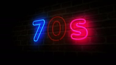 70 'lerin neon duvarları. Retro 1970, 70 'lerin nostaljisi ve parti tarzı ampuller. Soyut konsept 3d animasyon.