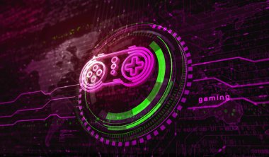Esport retro video oyun evi ve dijital spor oyun sembolü dijital konsept. siber teknoloji ve bilgisayar arkaplanı soyut 3D resimleme.