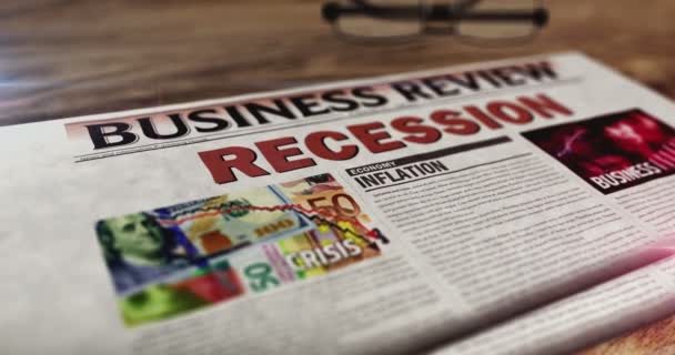 Recesszió Gazdasági Válság Üzleti Összeomlás Napilap Asztalon Legfrissebb Hírek Absztrakt — Stock videók