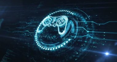 Esport retro video oyun evi ve dijital spor oyun sembolü dijital konsept. Siber teknoloji ve bilgisayar arkaplanı soyut 3D animasyon. Kusursuz ve döngüsüz.