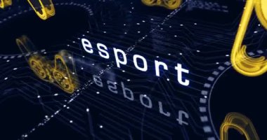 Esport retro video oyun evi ve dijital spor oyun sembolü soyut siber konsept. Dijital teknoloji arka planı pürüzsüz ve döngüsel dinamik 3D animasyon.