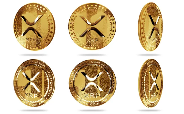 Ripple Xrp Cryptocurrency Απομονωμένο Χρυσό Νόμισμα Πράσινο Φόντο Οθόνη Αφηρημένη — Φωτογραφία Αρχείου