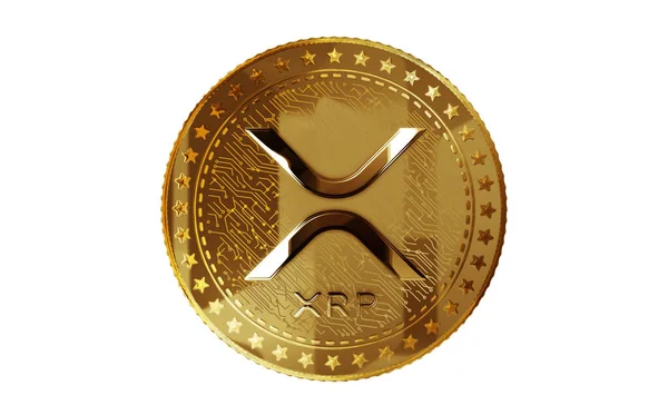 リップルXrp暗号通貨は緑の画面の背景に金コインを隔離しました アブストラクトコンセプト3Dイラスト — ストック写真