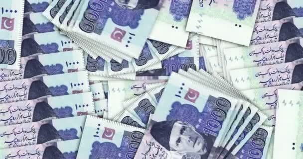 Банкноты Пакистанской Рупии Петле Мозаикой Банкноты Пакистана 1000 Pkr Абстрактная — стоковое видео