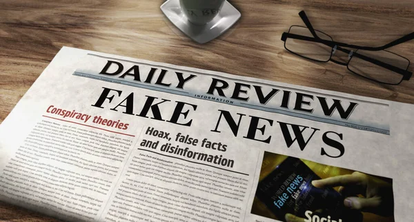 Fake news, conspiracy theory, hoax and disinformation vintage news and newspaper printing. Abstract concept retro headlines 3d illustration.