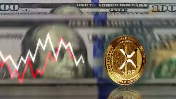 Ondulação Xrp Criptomoeda Moeda Ouro Sobre Notas 100 Dólares Contagem — Vídeo de Stock