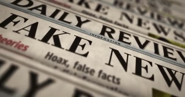 Notícias Falsas Teoria Conspiração Embuste Desinformação Jornais Diários Abstrato Conceito — Vídeo de Stock