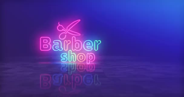 Barbershop Neon Symbol Glödlampor Retro Stil Frisör Butik Frisyr Salong — Stockvideo