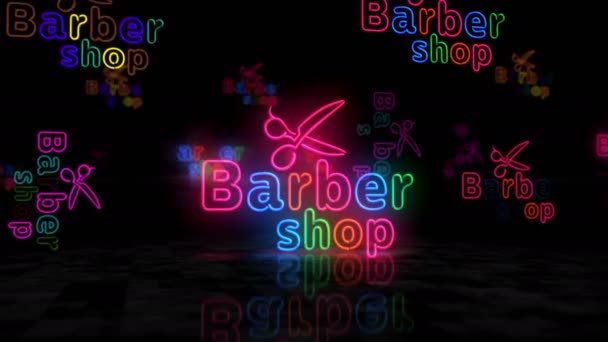 Barbershop Neon Glödande Symbol Glödlampor Retro Stil Frisör Butik Frisyr — Stockvideo