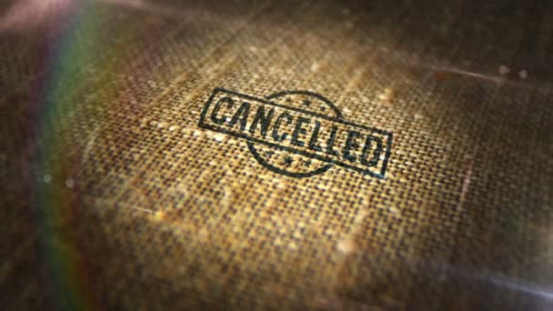 Sello Letrero Cancelado Saco Lino Natural Cancelación Anulación Trabajo Renderizado — Vídeo de stock