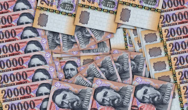 Notas Forint Húngaras Num Padrão Mosaico Fãs Dinheiro Hungria 20000 — Fotografia de Stock