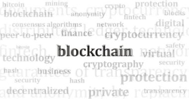 Uluslararası medyada kriptografi ve fintech ağıyla Blockchain Manşet haberleri. Ekranlardaki internet haber başlıklarının soyut kavramı. Kusursuz ve döngülü animasyon.