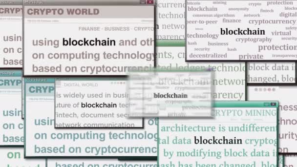 Blockchain Pop Windows Cryptography Fintech Network Computer Screen Abstraktní Koncept — Stock video