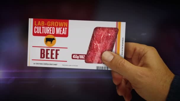 Caixa Carne Cultivada Laboratório Mão Carne Sintética Pacote Ciências Biotecnológicas — Vídeo de Stock
