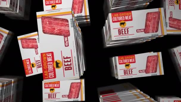 Producción Cajas Cultivadas Laboratorio Carne Carne Sintética Producción Paquetes Ciencia — Vídeos de Stock