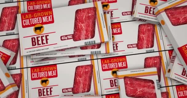 Producción Cajas Cultivadas Laboratorio Carne Carne Sintética Industria Paquetes Ciencia — Vídeo de stock