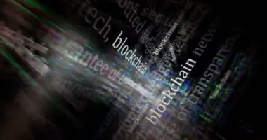 Uluslararası medyada kriptografi ve fintech ağıyla haber başlıkları engelleniyor. Soyut konsept döngü gösterir. Ekranlar arasındaki dinamik uçuş arızasız 3d döngü etkisi ile.