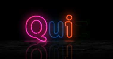 Sınav neon parıltısı sembolü. Renkli ampuller. Retro biçim sorusu ve yarışma oyunu soyut konsept 3d animasyonu.