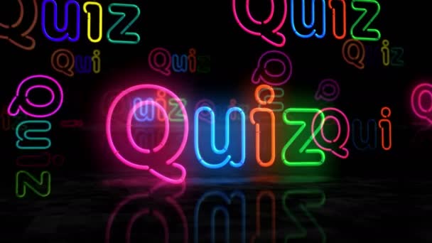 Quiz Neon Świecący Symbol Żarówki Kolorowe Pytanie Stylu Retro Konkurencja — Wideo stockowe