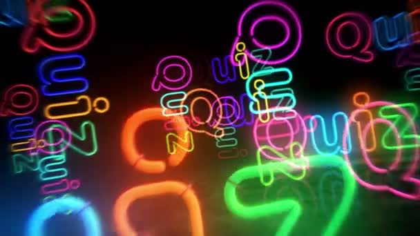 Quiz Neonsymbol Glühbirnen Frage Retro Stil Und Wettbewerbsspiel Abstrahieren Nahtloses — Stockvideo