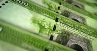Sri Lanka parası Sri Lanka Rupi banknot döngüsü. LKR para dokusu. Ekonomi, iş, kriz, bankacılık, durgunluk, borç ve finans kavramı. Notayı kaydırıyorum. Döngüsüz 3D canlandırma.