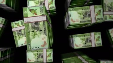 Sri Lanka parası Sri Lanka para paketi döngüsü. LKR banknotları üzerinden uçuş üst görünümü destekler. Üç boyutlu, kusursuz bir animasyon. Ekonomi, kriz, iş ve finans konsepti.