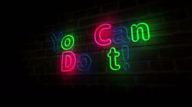 Bunu neon tuğla duvarda yapabilirsin. Retro stili pozitif motivasyon ve ilham verici renk ampulleri. Soyut konsept 3d animasyon.