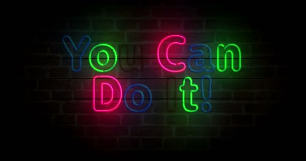 You Can Neon Symbol Brick Wall Retro Style Positive Motivation — Stock Video