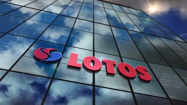 폴란드 Gdansk December 2022 Lotos Headquarters Sign Glass Creabile 시간의 — 비디오