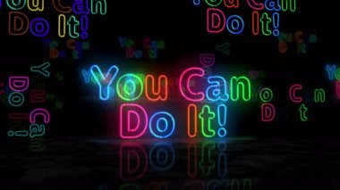 Parlayan neon sembolü yapabilirsin. Renkli ampuller. Retro stil pozitif motivasyon ve ilham soyut kavram 3D animasyon.