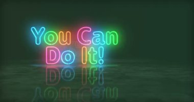 Neon sembolü yapabilirsiniz. Renkli ampuller. Retro stil pozitif motivasyon ve ilhamın soyut, pürüzsüz ve döngüsel konsepti. 3D tünel döngüsünde uçuyor..