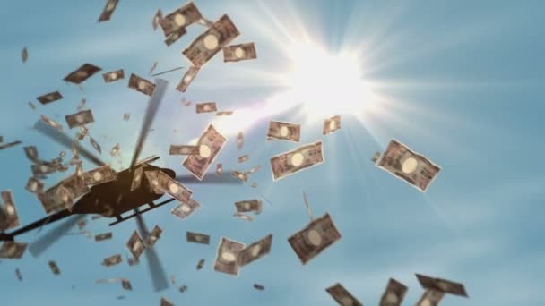 Japonské Bankovky Vrtulníku Shazují Peníze Japan Yen 10000 Jpy Notes — Stock video