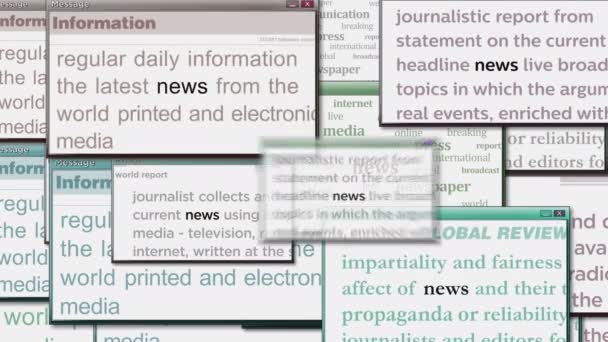 带着信息超载和焦虑的新闻弹出窗口在电脑屏幕上 媒体中新闻标题的抽象概念 无缝和循环显示动画 — 图库视频影像