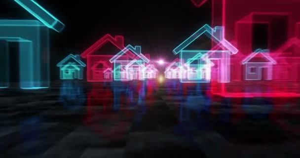Smart Home Netzwerksystem Haussteuerung Nachlass Und Iot Symbol Abstraktes Cyber — Stockvideo