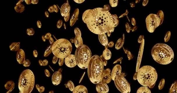 Cardano Ada Cryptocurrency Isolated Gold Coin Rain Background Rotating Golden — Vídeo de Stock