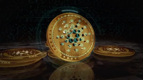 Cardano Ada Cryptocurrency Golden Coin Turning Camera Rotates Metal Glow — Vídeos de Stock