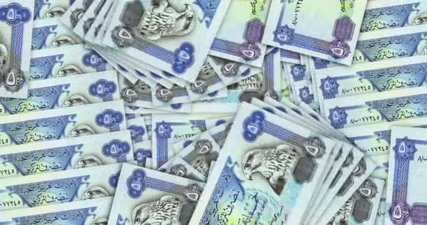 アラブ首長国現金ファンモザイクパターンループで銀行券を妨害します ドバイ500ディルハム紙幣 経済の抽象概念シームレスでループ装飾的なデザインの背景 — ストック動画