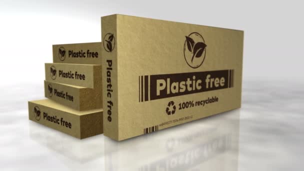 プラスチックフリー 環境に優しい箱 リサイクル可能で生態系のパック 抽象概念レンダリングアニメーション カメラが動き回る3Dビュー — ストック動画
