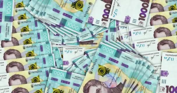 Ukrainian Hryvnia Banknotes Cash Fan Mosaic Pattern Loop Hryvna 1000 — Stok video
