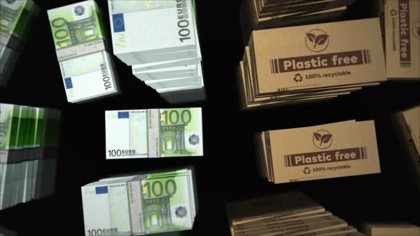 Plastik Gratis Dan Ramah Lingkungan Kotak Dan Euro Tumpukan Uang — Stok Video