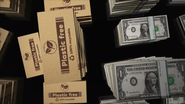 Plastic Free Eco Friendly Box Dollar Money Bundle Stacks Recyclable — Vídeo de Stock