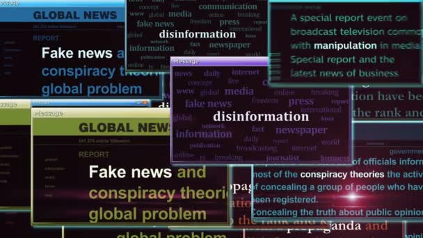 Fake News Propaganda Conspiracy Theories Disinformation Manipulation Pop Window Computer — Vídeo de Stock