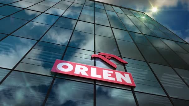 Plock Poland January 2023 Pkn Orlen Headquarters Glass Building Looping — Stock video