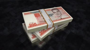 Cuba money Cuban Peso money pile pack. Concept background of economy, banking, business, crisis, recession, debt and finance. 200 CUP banknotes stacks 3d animation.