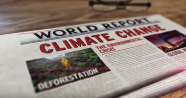 Climate change, environmental crisis and global warming daily newspaper on table. Headlines news abstract concept 3d.