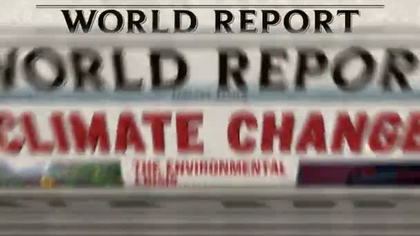 気候変動 環境危機 地球温暖化の日刊紙の印刷 アブストラクトコンセプトレトロな見出し3Dシームレスループ — ストック動画